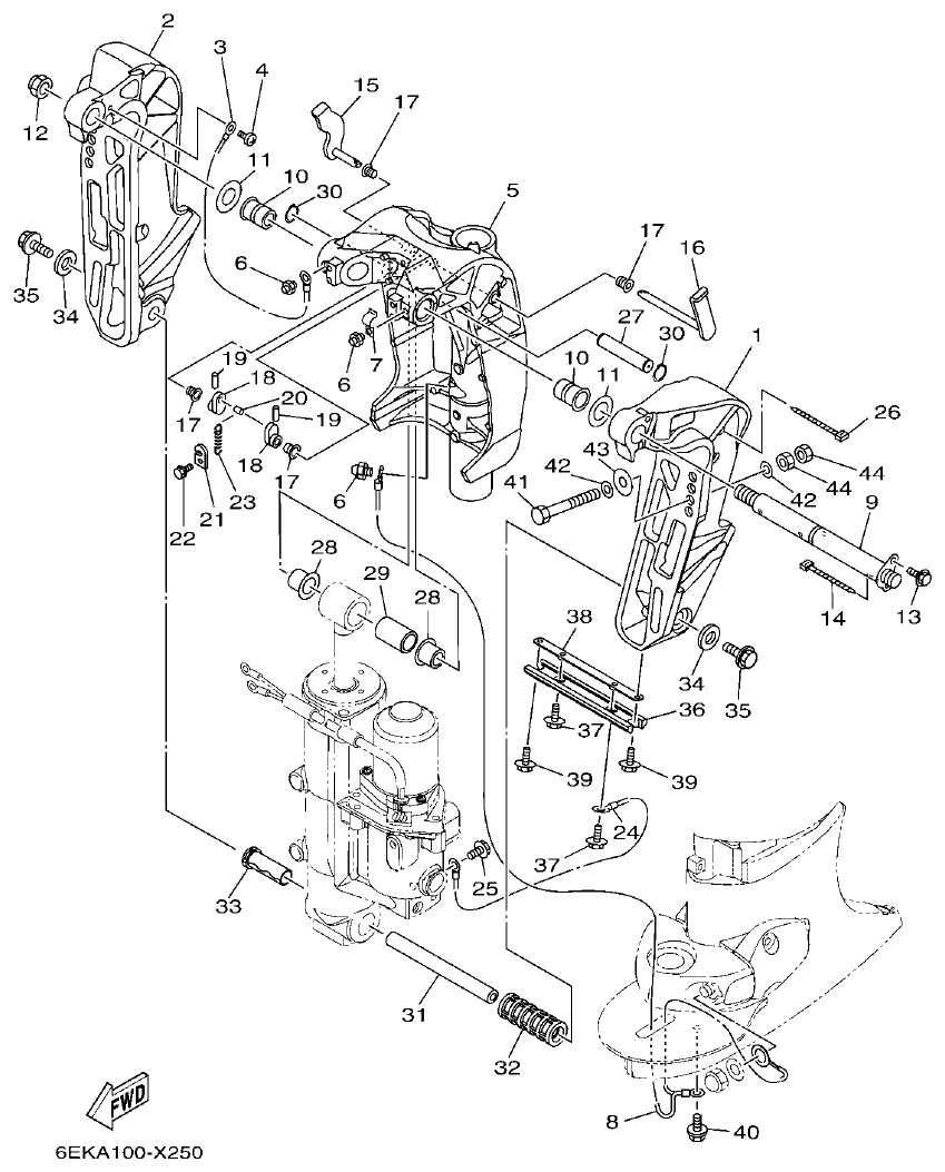 Yamaha F130AET, FL130AET BRACKET 1 parts diagram